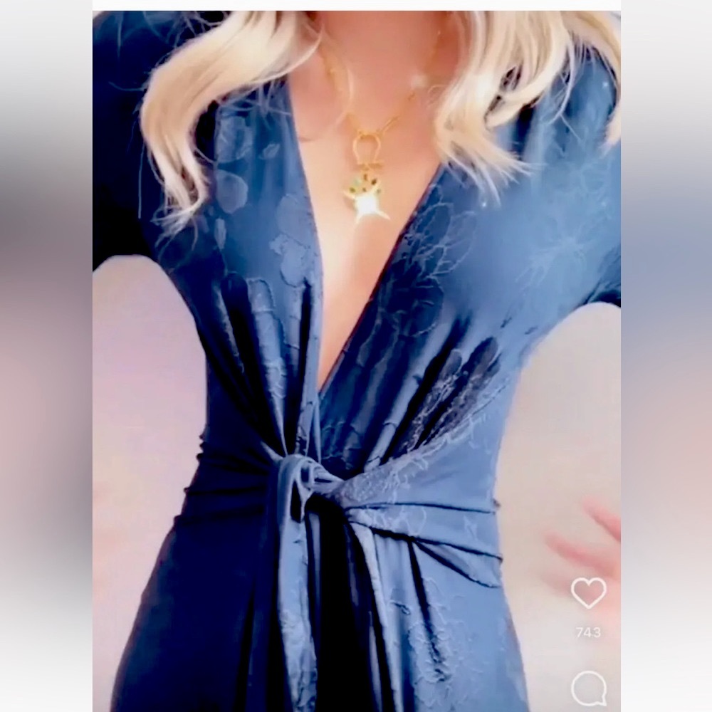 Zara long jacquard dress navy blue - size Large - Picture 9 of 11